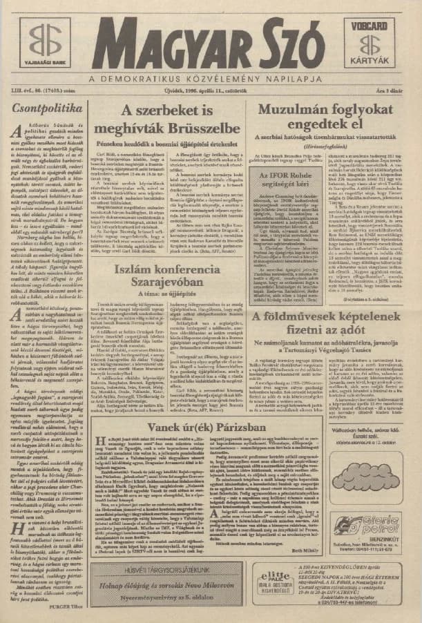 Magyar Szó, 53. évf. 1996. április 11. 86. sz. 1–16. oldal