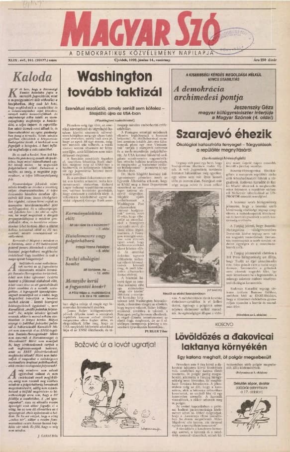 Magyar Szó, 49. évf. 1992. június 14. 161. sz. 1–28. oldal