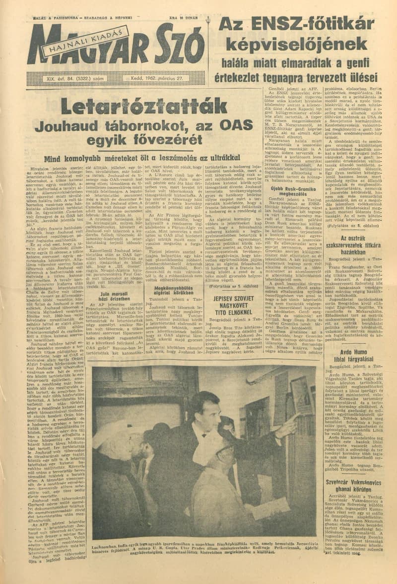 Magyar Szó, 19. évf. 1962. március 27. 84. sz. 1–16. oldal