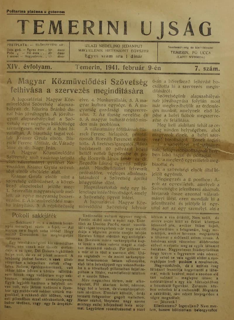 Temerini Újság 1928-1944, 15. évf. 1941. február 9. 7. sz.