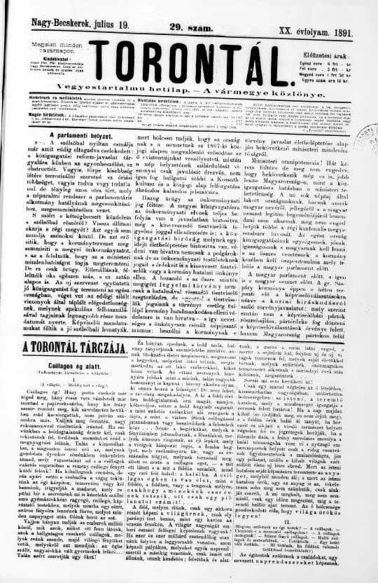 Torontál, 20. évf. 1891. július 19. 29. sz.