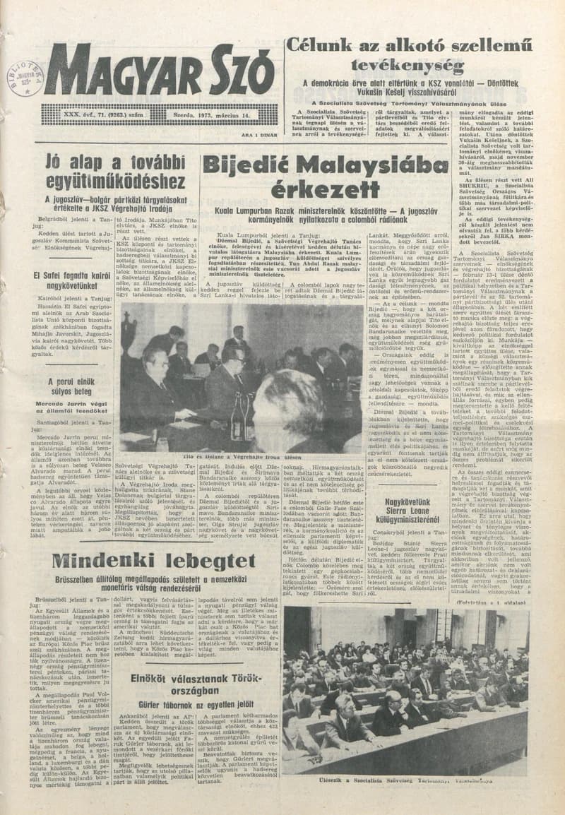 Magyar Szó, 30. évf. 1973. március 14. 71. sz. 1–20. oldal