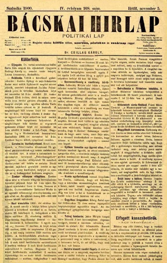 Bácskai Hirlap, 4. évf. 1900. november 5. 168. sz.