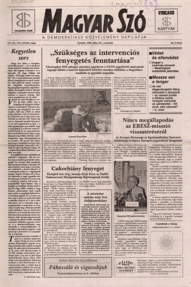 Magyar Szó, 55. évf. 1998. július 23. 174. sz. 1–16. oldal