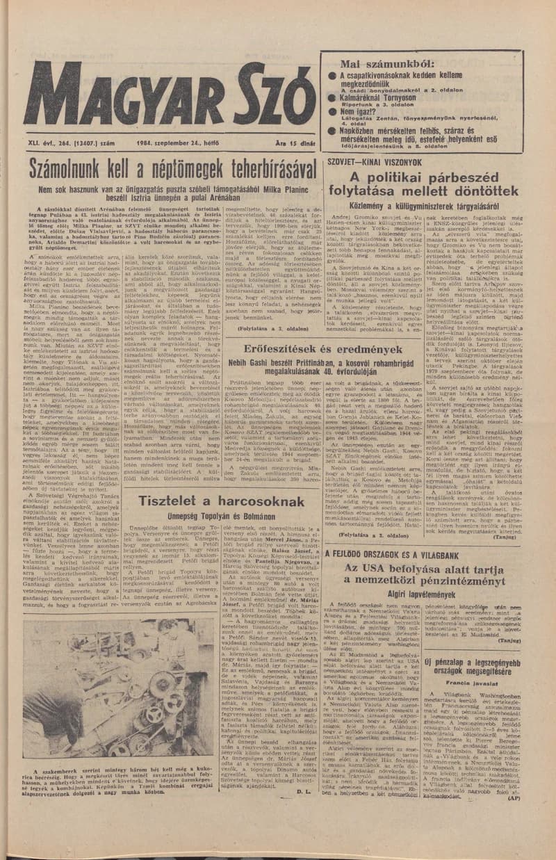 Magyar Szó, 41. évf. 1984. szeptember 24. 264. sz. 1–8. oldal