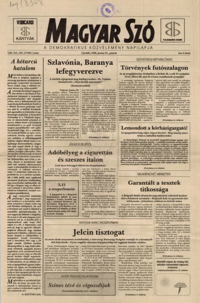Magyar Szó, 53. évf. 1996. június 21. 145. sz. 1–16. oldal