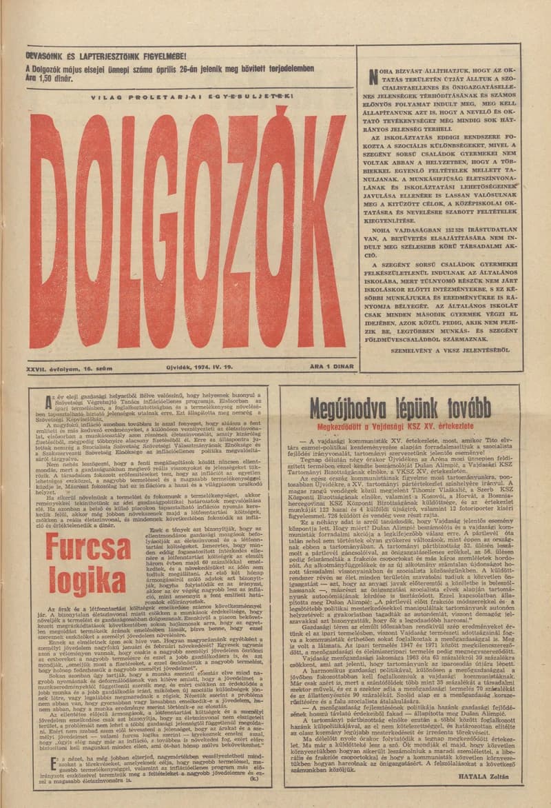 Dolgozók, 28. évf. 1974. április 19. 16. sz.