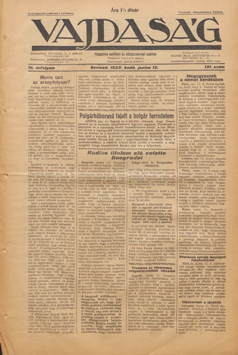 Vajdaság, 3. évf. 1923. június 12. 131. sz.