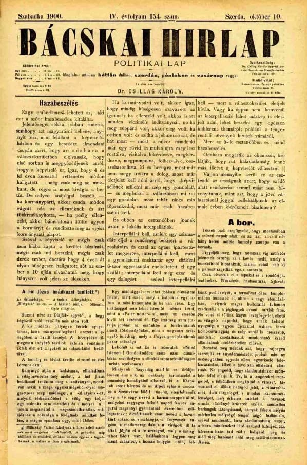 Bácskai Hirlap, 4. évf. 1900. október 10. 154. sz.