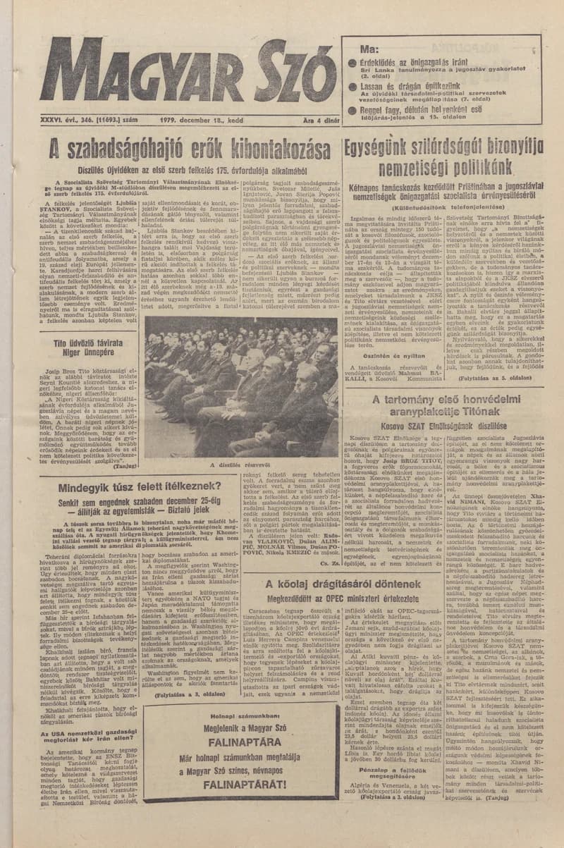 Magyar Szó, 36. évf. 1979. december 18. 346. sz. 1–20. oldal