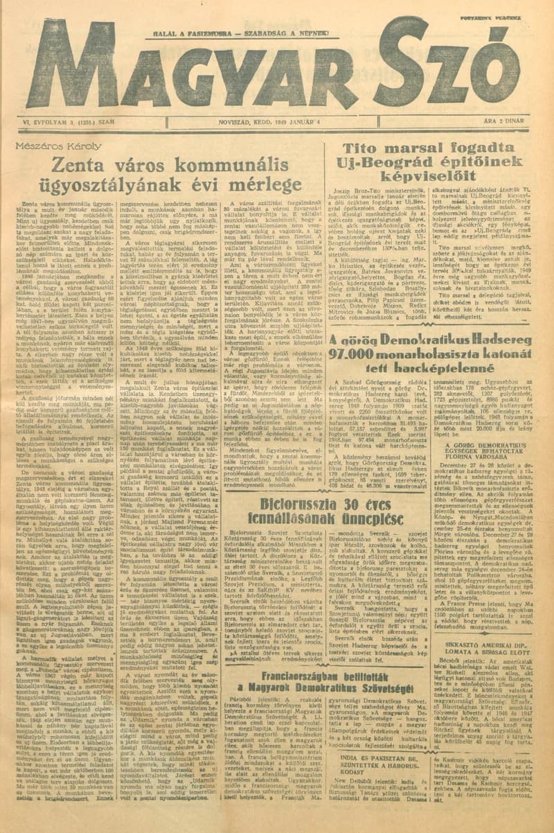 Magyar Szó, 6. évf. 1949. január 4. 3. sz. 1–4. oldal