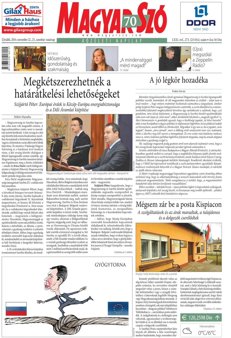 Magyar Szó, 71. évf. 2014. november 22. – 23. 273. sz. 1–32. oldal