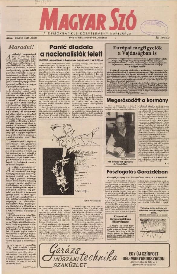 Magyar Szó, 49. évf. 1992. szeptember 6. 245. sz. 1–24. oldal