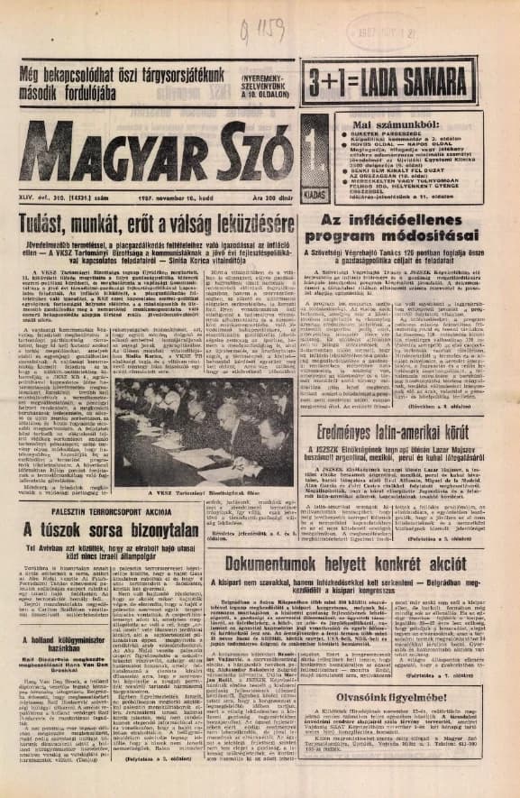 Magyar Szó, 44. évf. 1987. november 10. 310. sz. 1–20. oldal