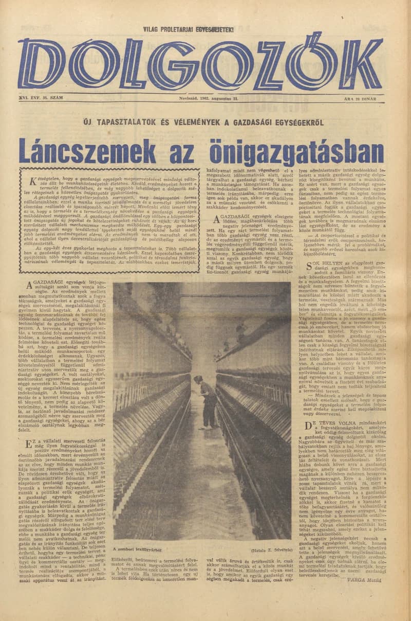 Dolgozók, 16. évf. 1962. augusztus 31. 35. sz.
