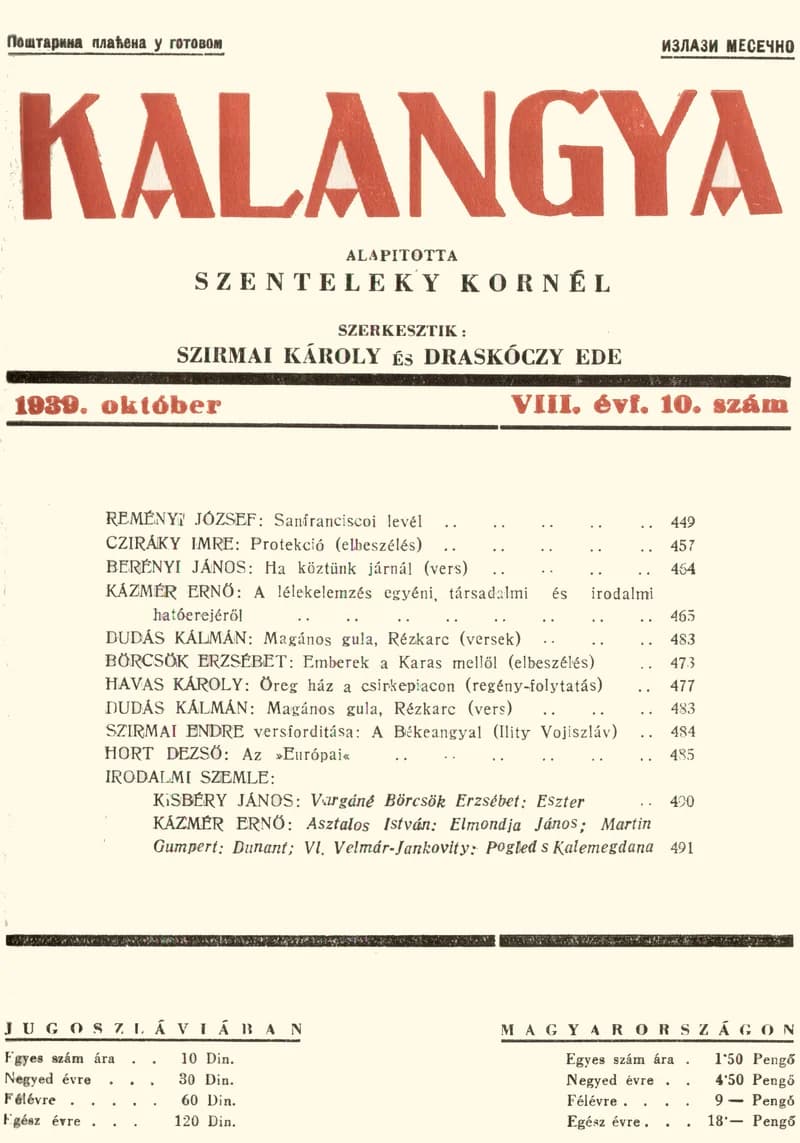 Kalangya, 8. évf. 1939. október. 10. sz. 449–496. oldal