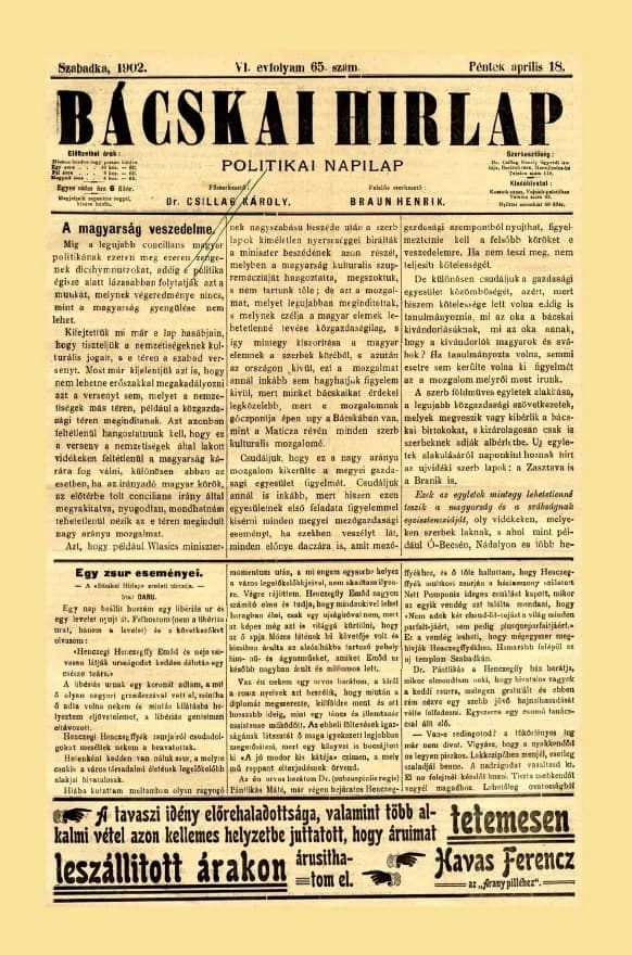 Bácskai Hirlap, 6. évf. 1902. április 18. 65. sz.