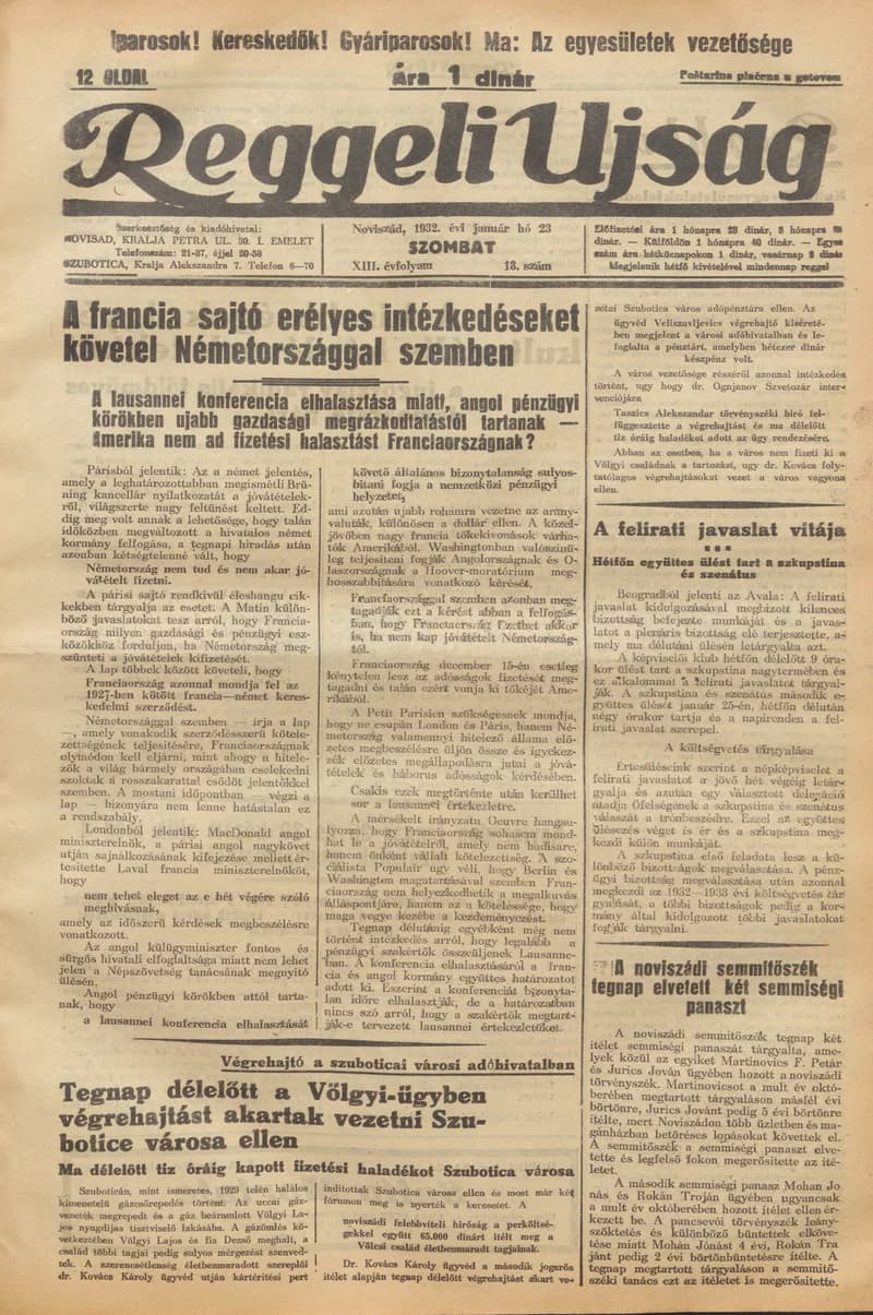 Reggeli Újság, 13. évf. 1932. január 23. 18. sz.