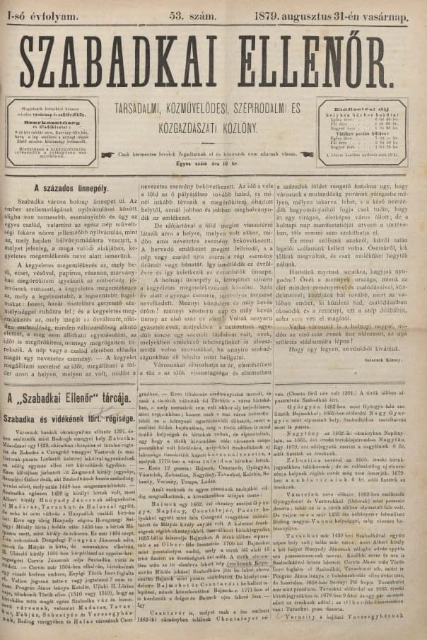 Szabadkai Ellenőr, 1. évf. 1879. augusztus 31. 53. sz.