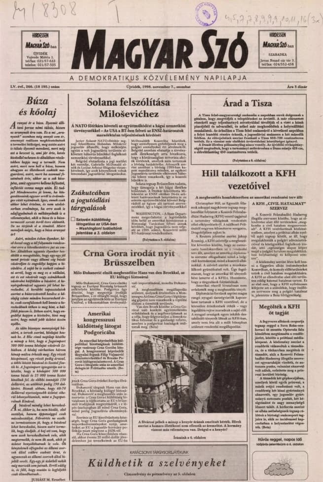 Magyar Szó, 55. évf. 1998. november 7. 266. sz. 1–16. oldal