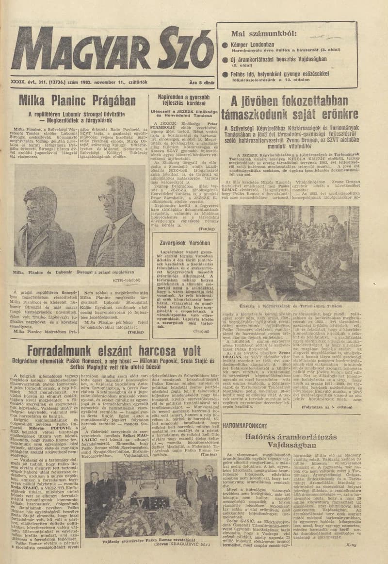 Magyar Szó, 39. évf. 1982. november 11. 311. sz. 1–20. oldal