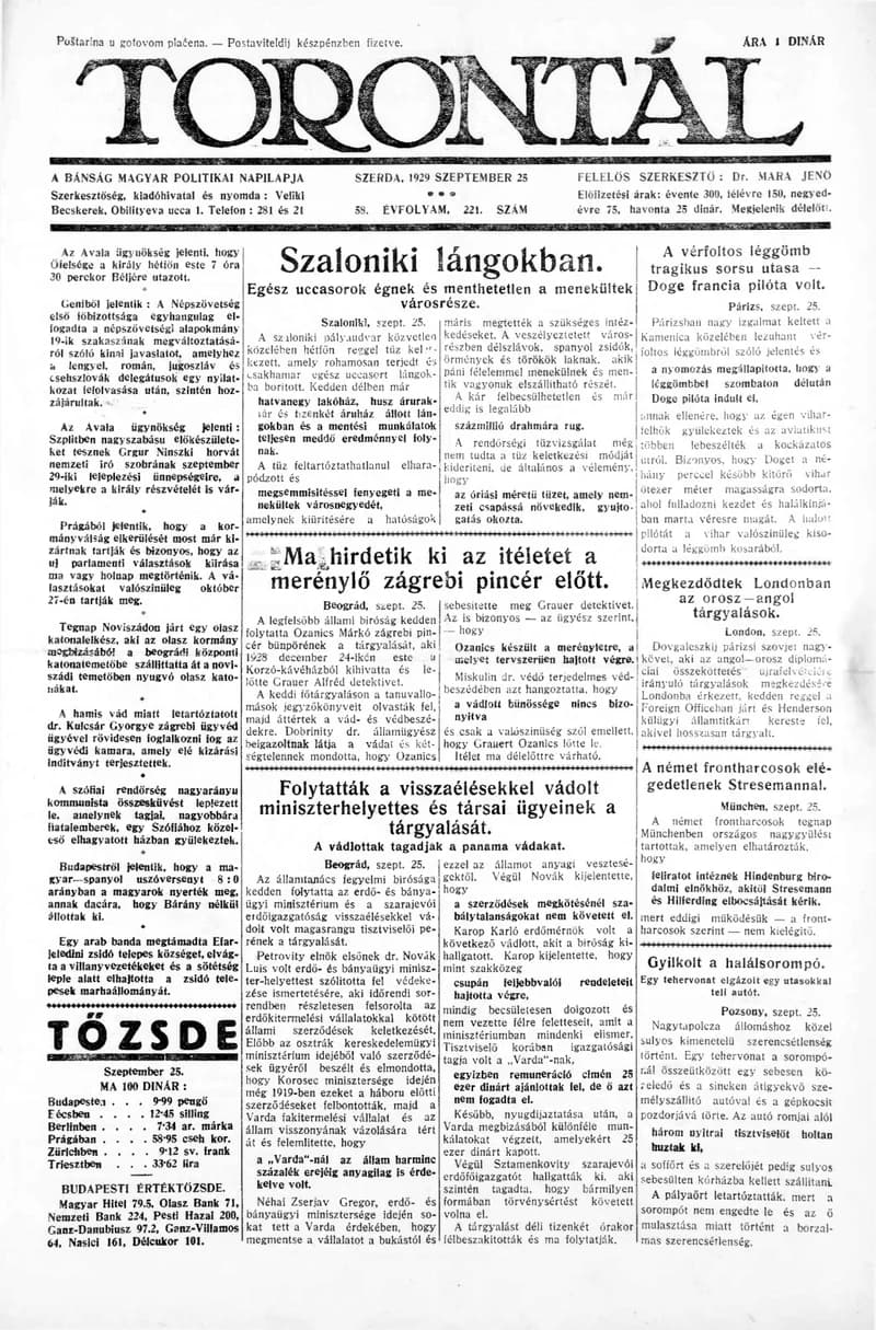 Torontál, 58. évf. 1929. szeptember 25. 221. sz.