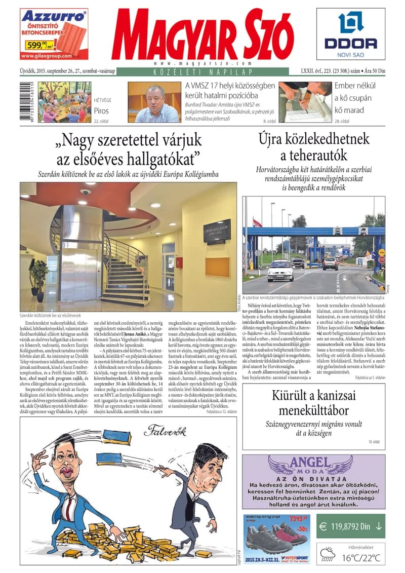 Magyar Szó, 72. évf. 2015. szeptember 26. – 27. 223. sz. 1–32. oldal