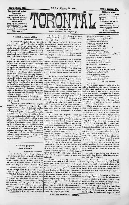 Torontál, 25. évf. 1896. március 20. 67. sz.