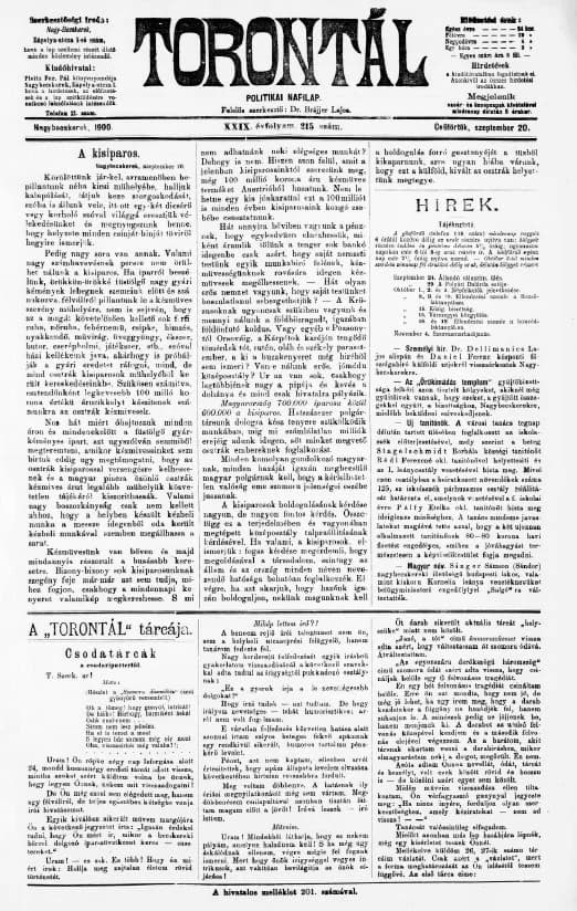Torontál, 29. évf. 1900. szeptember 20. 215. sz.