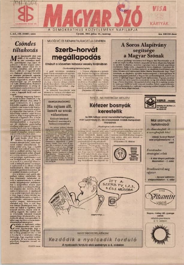 Magyar Szó, 50. évf. 1993. július 18. 192. sz. 1–24. oldal