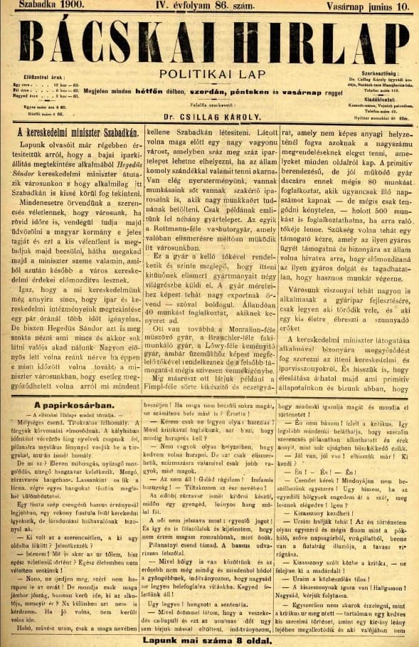 Bácskai Hirlap, 4. évf. 1900. június 10. 86. sz.