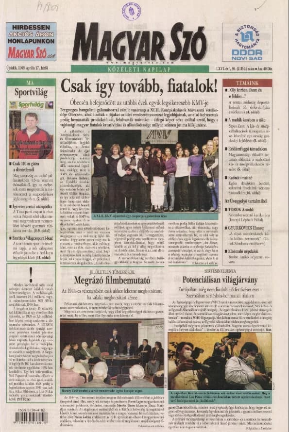 Magyar Szó, 66. évf. 2009. április 27. 96. sz. 1–16. oldal