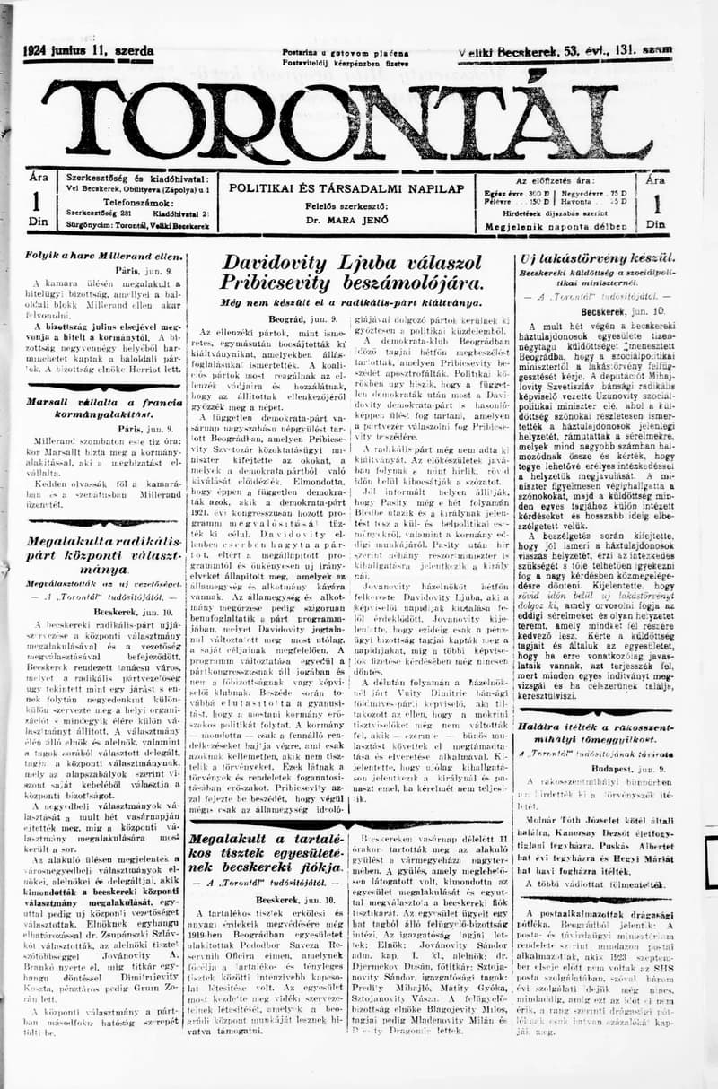 Torontál, 53. évf. 1924. június 11. 131. sz.