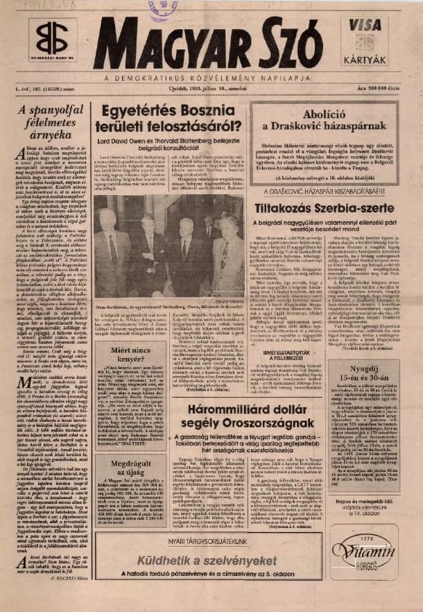 Magyar Szó, 50. évf. 1993. július 10. 184. sz. 1–16. oldal