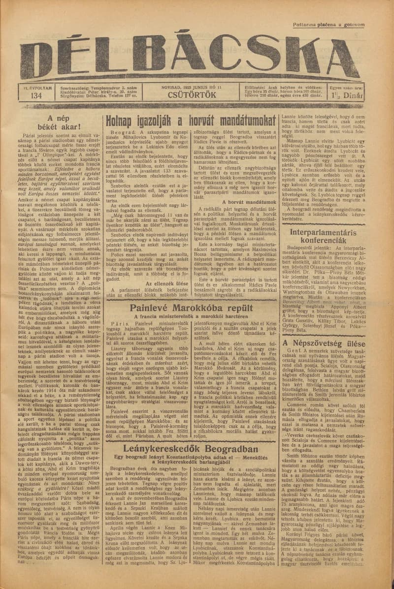 Délbácska, 6. évf. 1925. június 11. 134. sz.