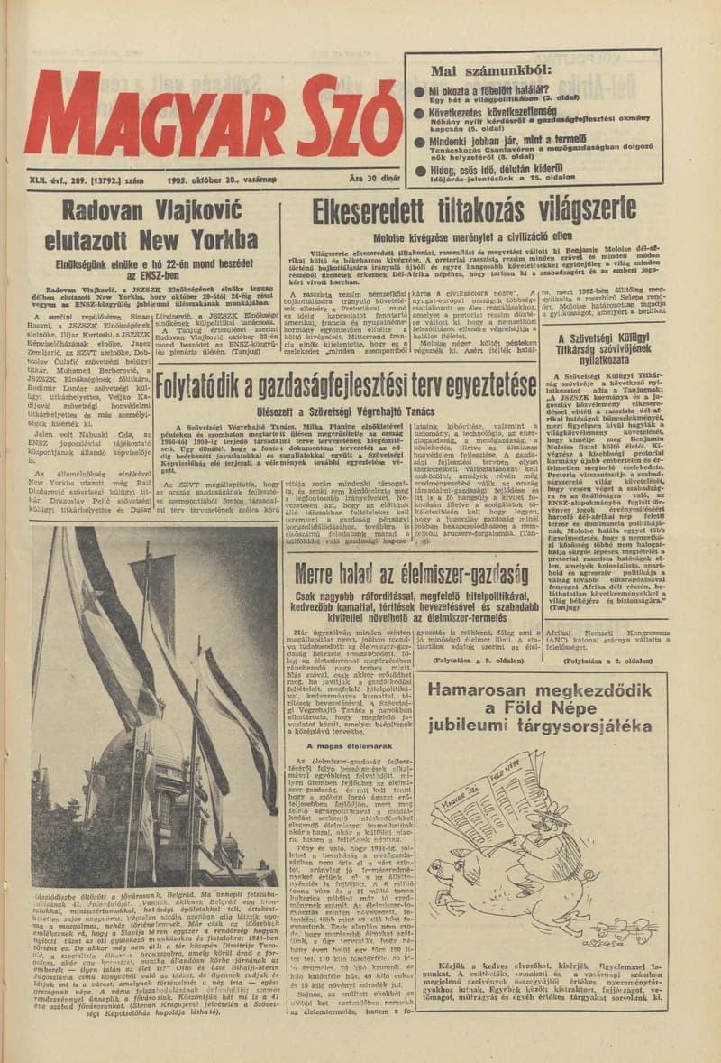 Magyar Szó, 42. évf. 1985. október 20. 289. sz. 1–28. oldal