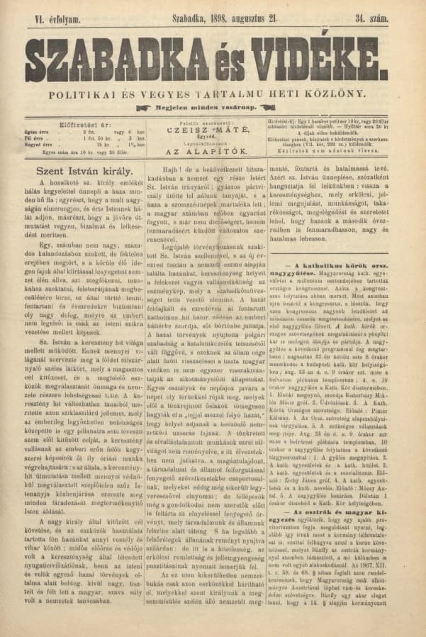 Szabadka és vidéke II, 6. évf. 1898. augusztus 21. 34. sz.