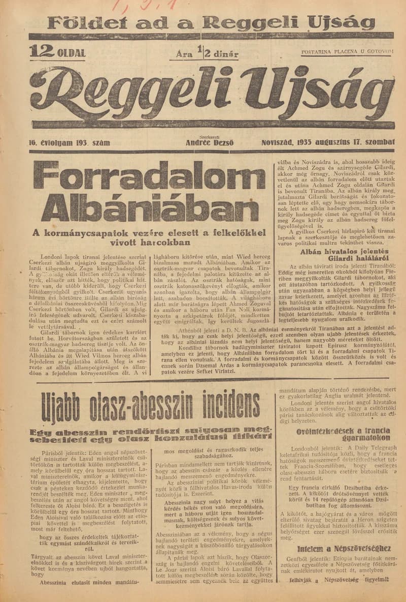 Reggeli Újság, 16. évf. 1935. augusztus 17. 193. sz.