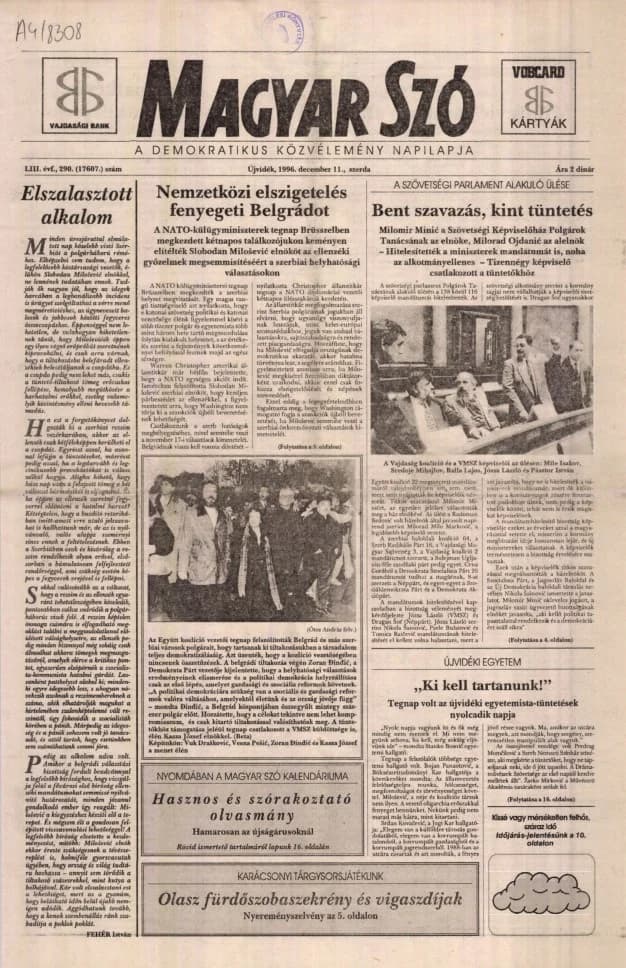 Magyar Szó, 53. évf. 1996. december 11. 290. sz. 1–16. oldal
