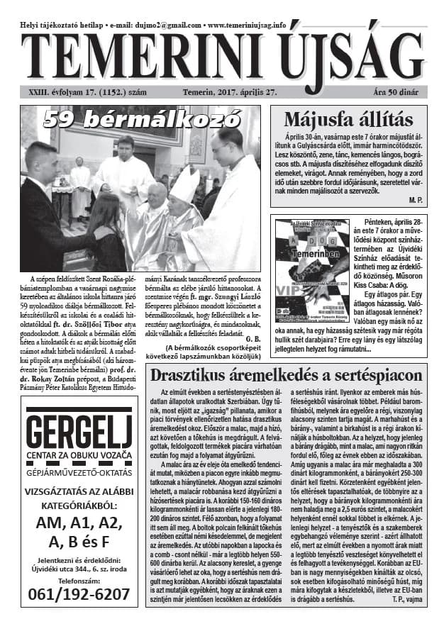 Temerini Újság, 23. évf. 2017. április 27. 17. sz.