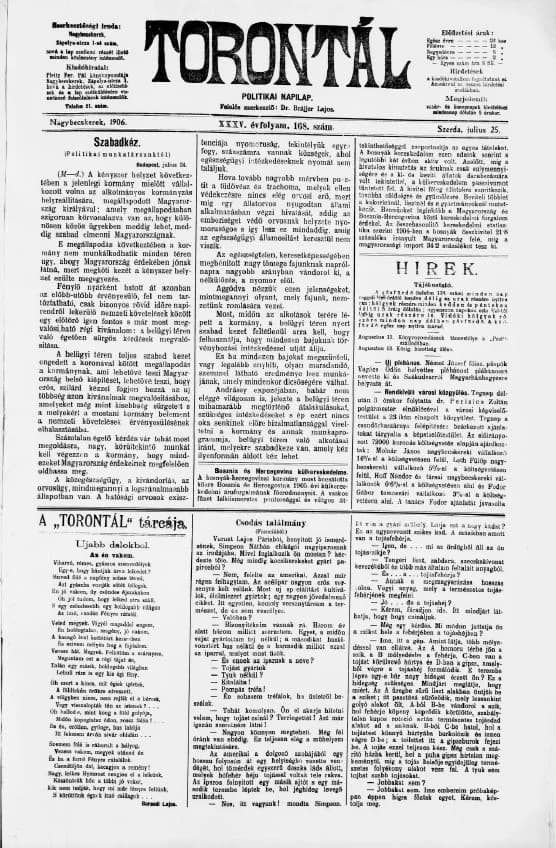 Torontál, 35. évf. 1906. július 25. 168. sz.