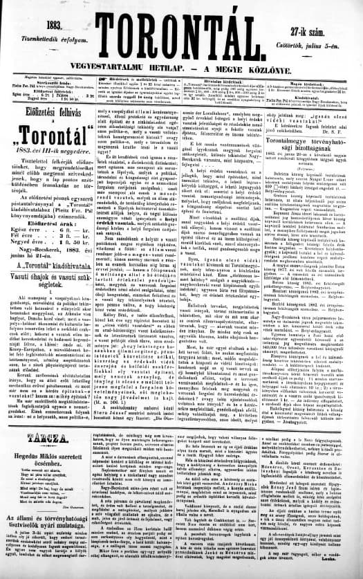 Torontál, 12. évf. 1883. július 5. 27. sz.