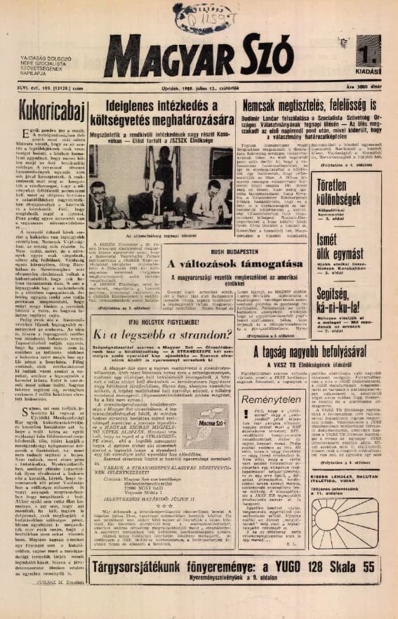 Magyar Szó, 46. évf. 1989. július 13. 189. sz. 1–16. oldal