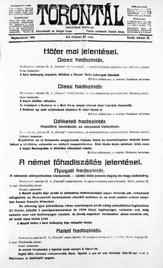 Torontál, 45. évf. 1916. március 22. 67. sz.