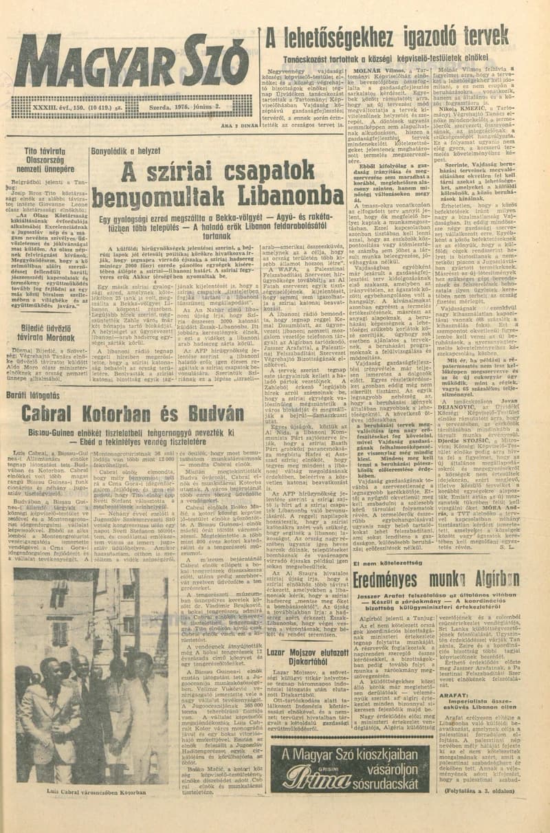 Magyar Szó, 33. évf. 1976. június 2. 150. sz. 1–20. oldal
