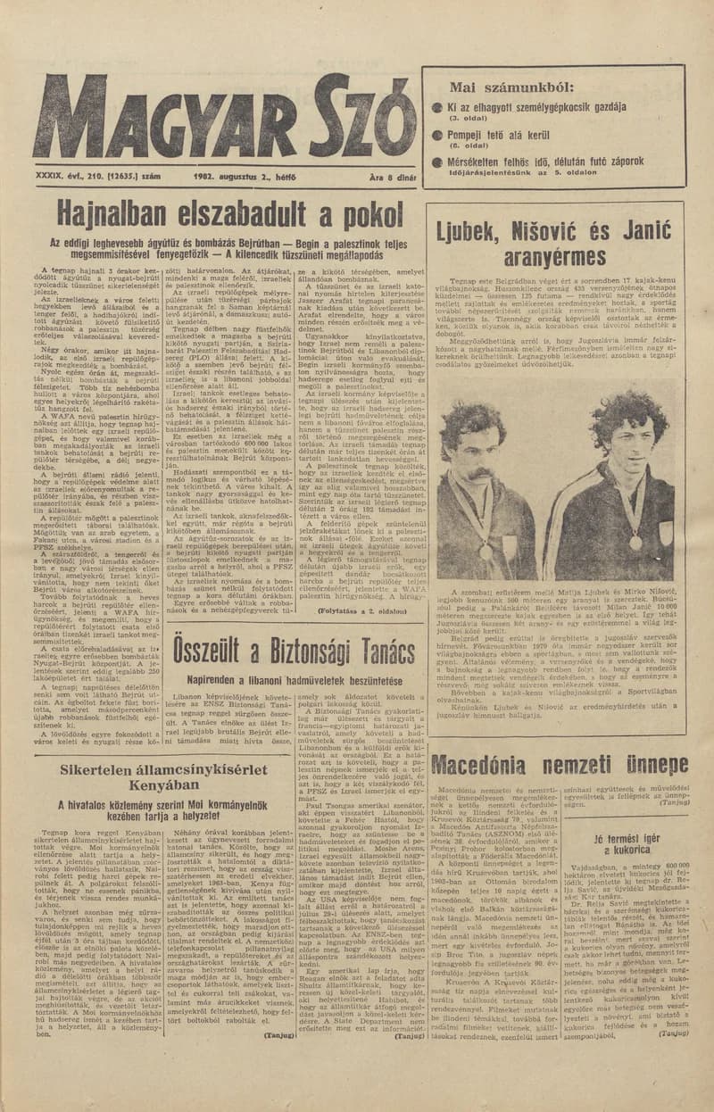 Magyar Szó, 39. évf. 1982. augusztus 2. 210. sz. 1–8. oldal