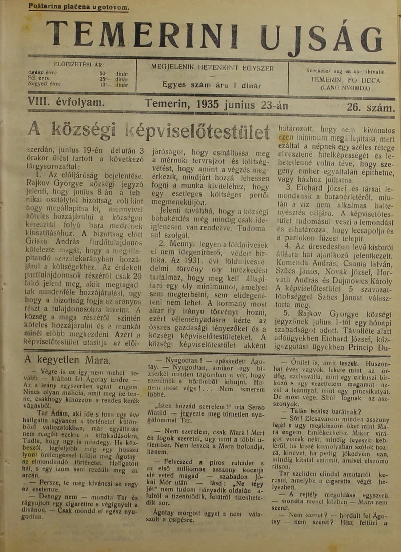 Temerini Újság 1928-1944, 8. évf. 1935. június 23. 26. sz.