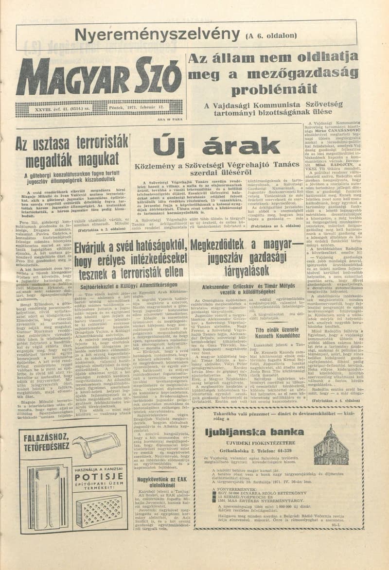 Magyar Szó, 28. évf. 1971. február 12. 41. sz. 1–12. oldal