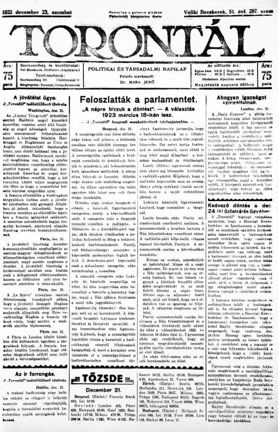 Torontál, 51. évf. 1922. december 23. 287. sz.
