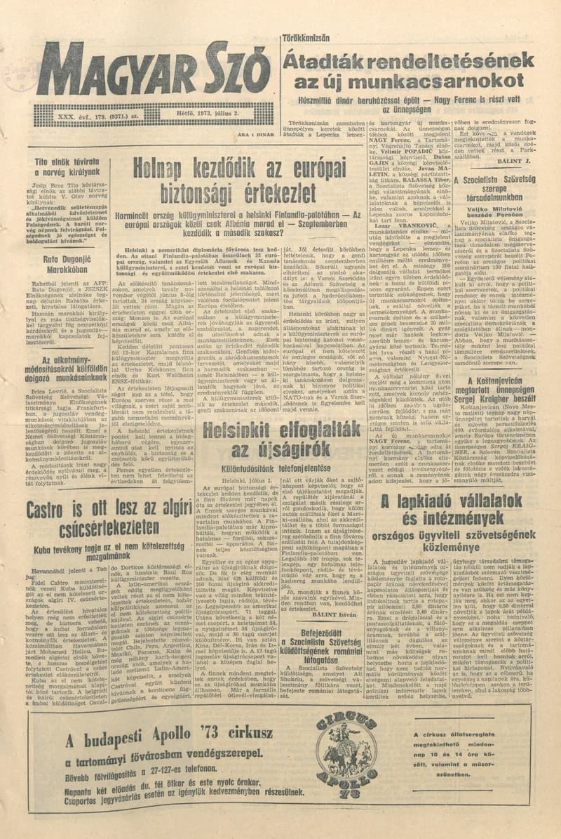 Magyar Szó, 30. évf. 1973. július 2. 179. sz. 1–8. oldal